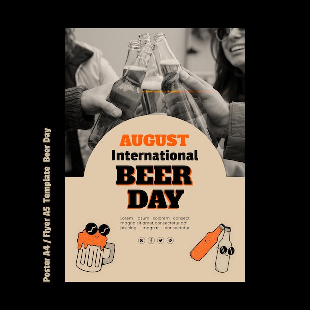 Бесплатный PSD Нарисованный рукой шаблон плаката международного дня пива
