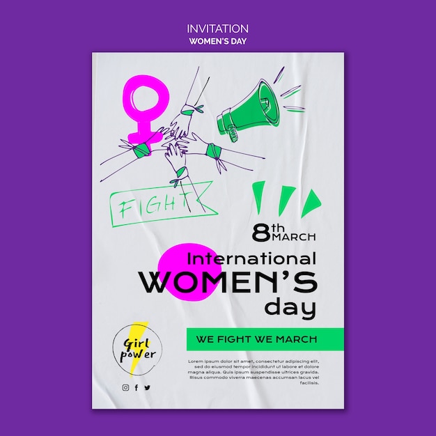 Hand drawn invitation template for women's day celebration