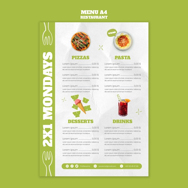 Free PSD hand drawn italian restaurant invoice