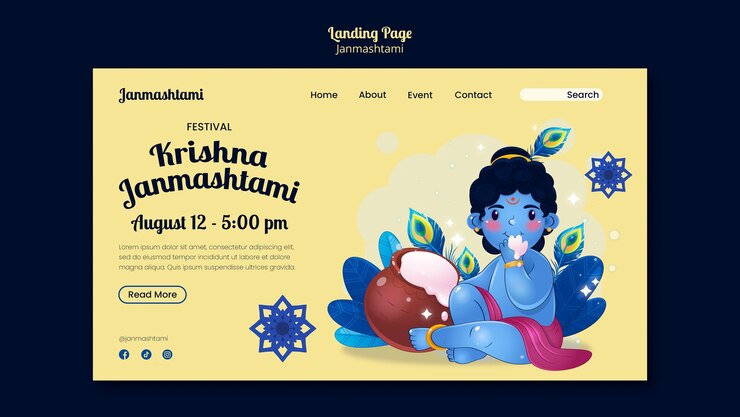 免費 PSD 手繪的janmashtami慶祝登陸頁面