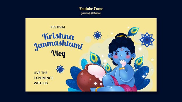 Free PSD hand drawn janmashtami celebration  youtube cover