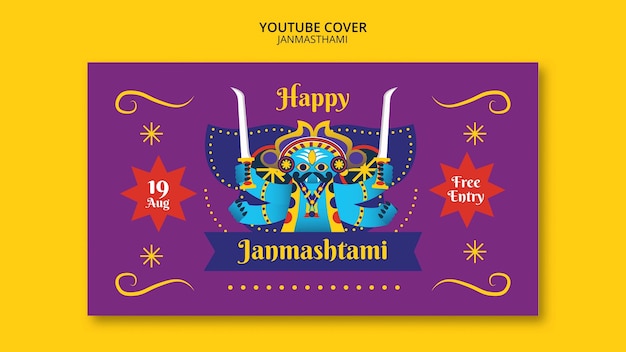 Бесплатный PSD Нарисованная рукой обложка youtube празднования джанмаштами
