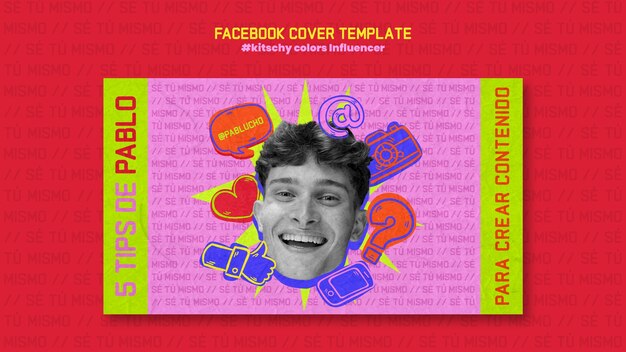 PSD gratuito copertina facebook con colori kitsch disegnati a mano