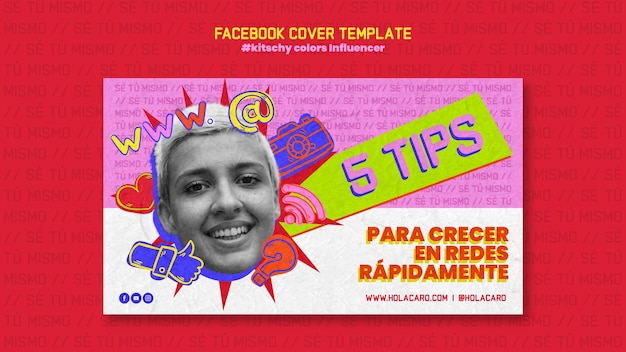 PSD gratuito copertina facebook con colori kitsch disegnati a mano