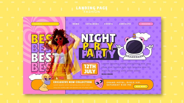 Free PSD hand drawn kitschy colors landing page