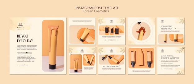 PSD gratuito post di instagram di cosmetici coreani disegnati a mano