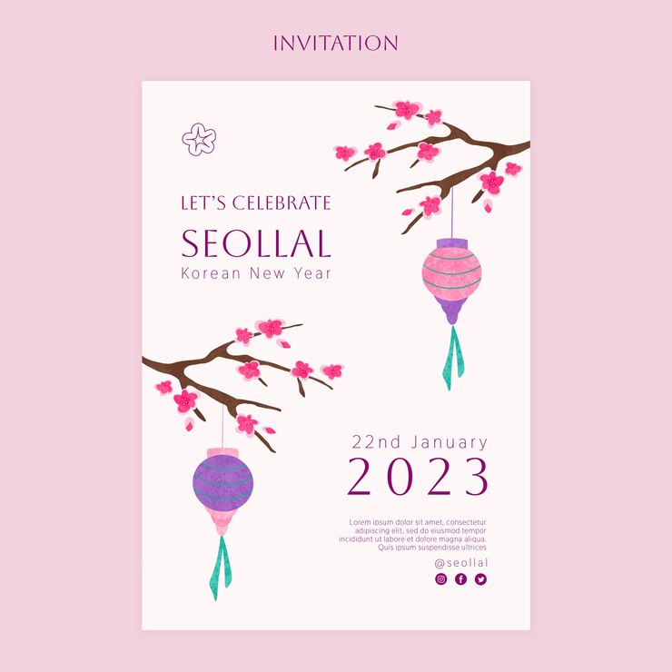 Free PSD hand drawn korean new year invitation