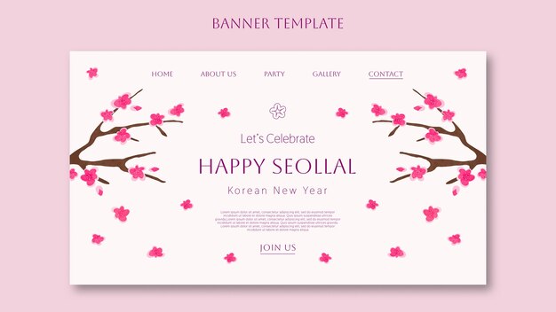 Hand drawn korean new year landing page template