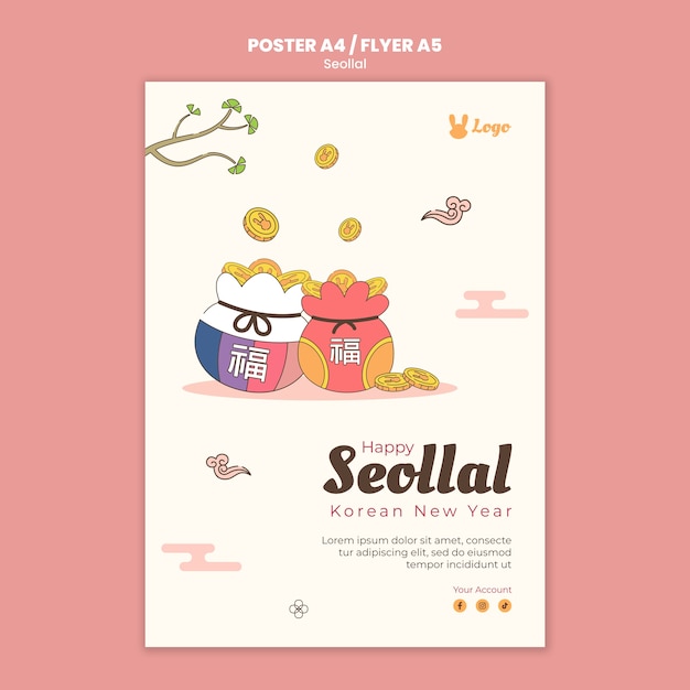 Hand drawn korean new year poster template