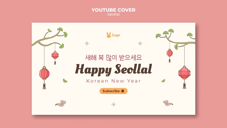 무료 PSD 손으로 그린 한국 새해 유튜브 커버