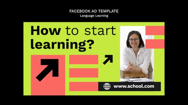 Hand drawn language learning facebook template