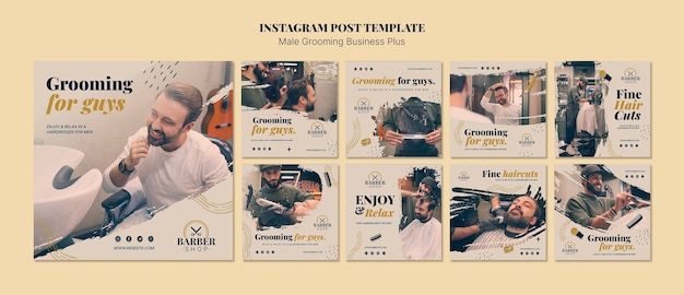 Free PSD hand drawn male grooming instagram posts