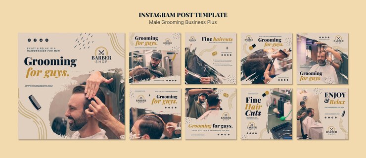 Free PSD hand drawn male grooming instagram posts