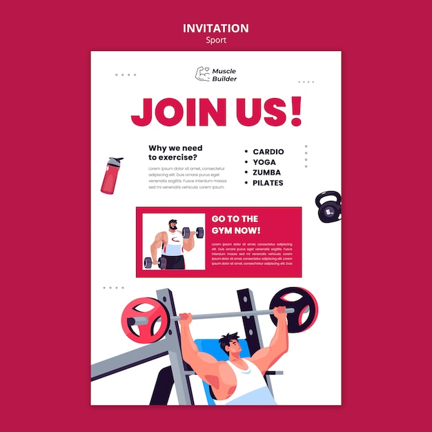 Free PSD hand drawn man training invitation template