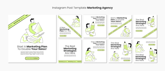 Free PSD hand drawn marketing agency instagram posts