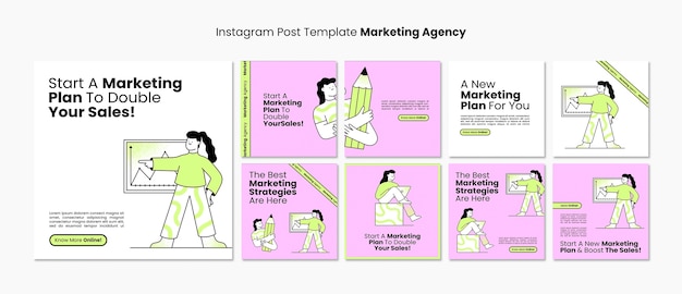 Free PSD hand drawn marketing agency instagram posts