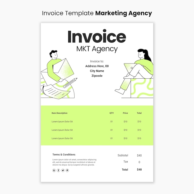 Free PSD hand drawn marketing agency invoice template
