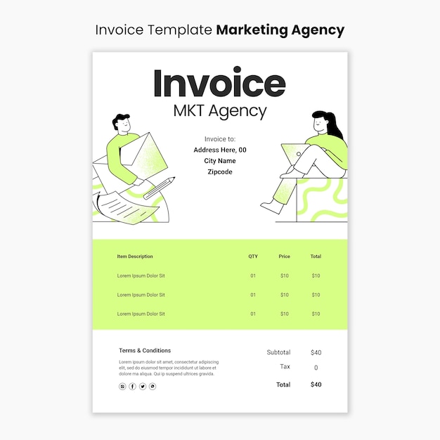 無料PSD 手描きのマーケティング代理店の請求書のテンプレート