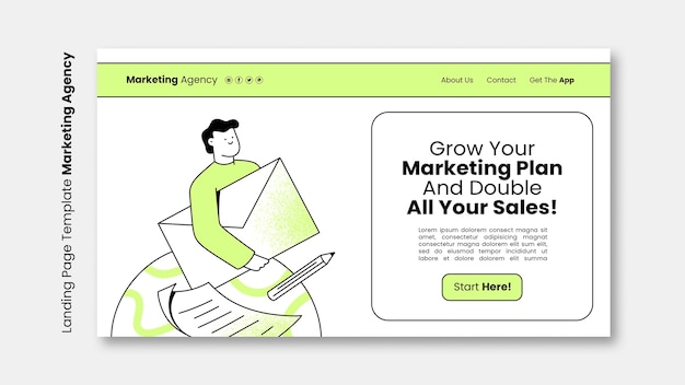 Free PSD hand drawn marketing agency landing page