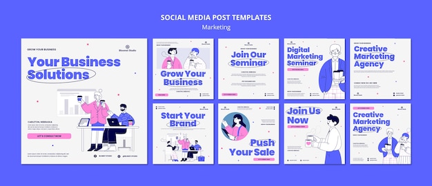 Hand drawn marketing concept instagram post set – Download for free