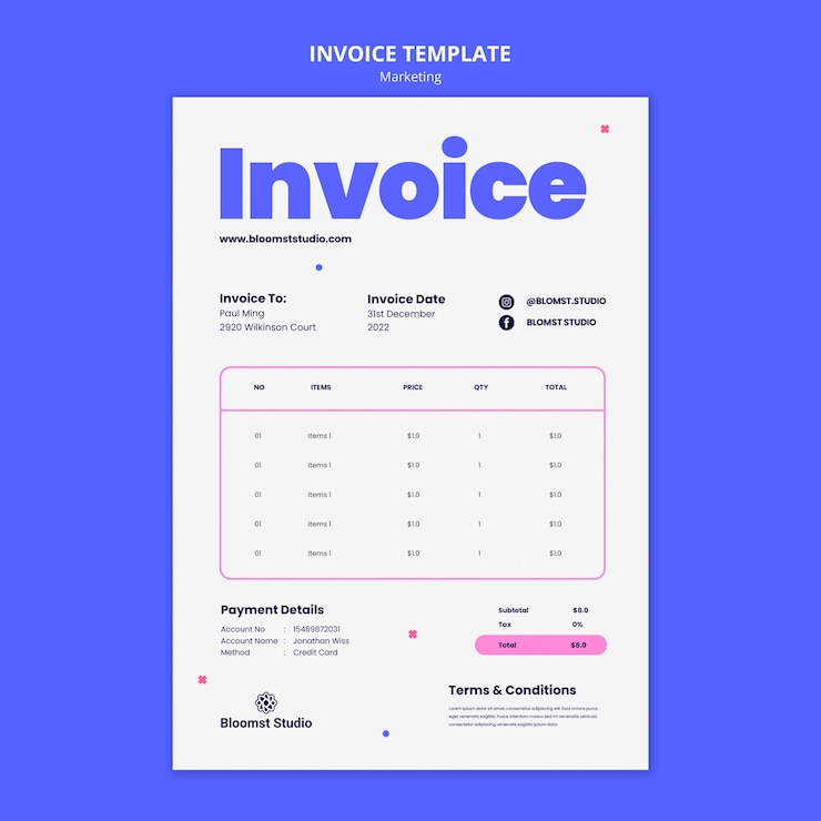 Free PSD hand drawn marketing concept invoice template