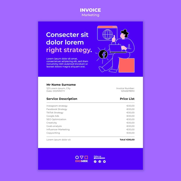 Hand drawn marketing invoice template