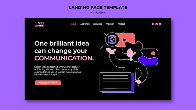 Free PSD hand drawn marketing landing page template