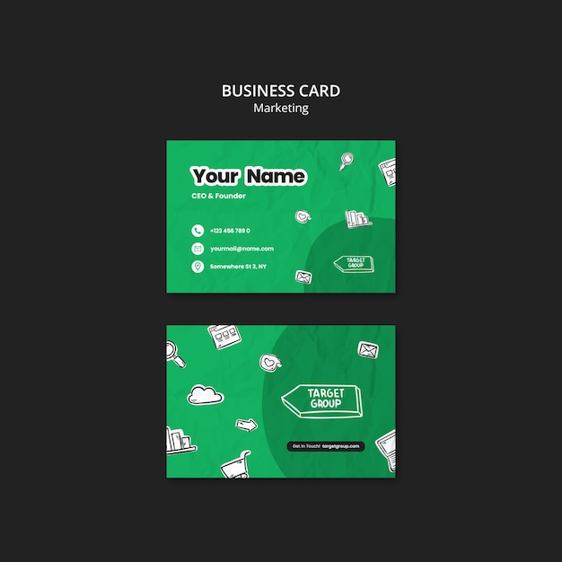 Free PSD hand drawn marketing strategy business card