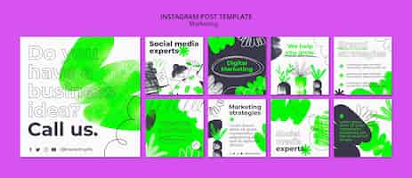 Бесплатный PSD Нарисованные от руки маркетинговые посты в instagram