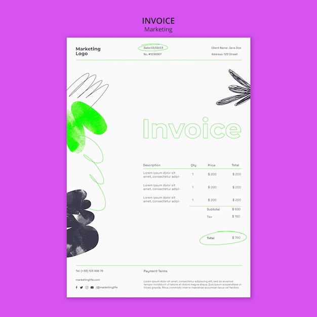 Free PSD hand drawn marketing strategy invoice template