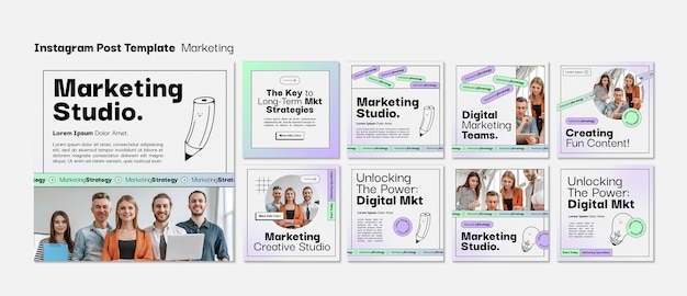 Free PSD hand drawn marketing studio instagram posts