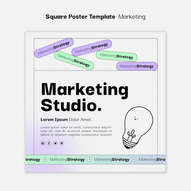 Free PSD hand drawn marketing studio square flyer