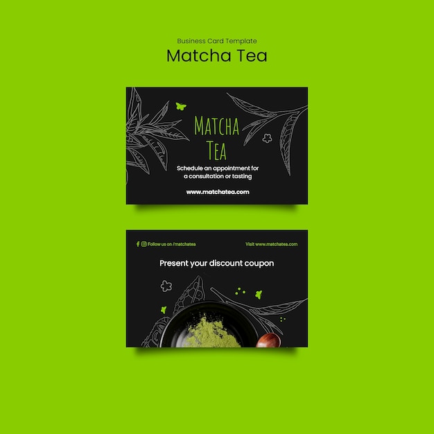 Free PSD hand drawn matcha tea business card  template