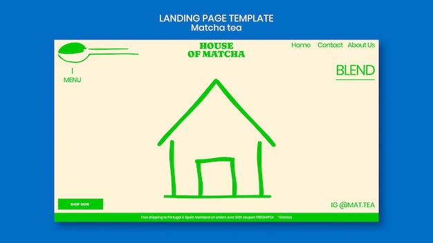 PSD gratuito modello di pagina di destinazione del tè matcha disegnato a mano