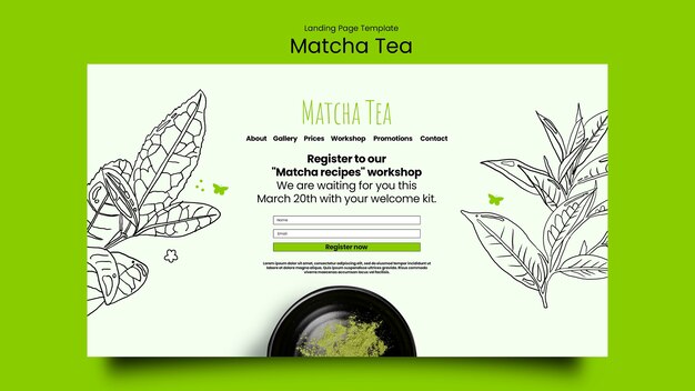 Hand drawn matcha tea landing page template