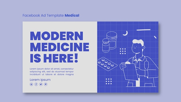 Free PSD hand drawn medical care facebook template