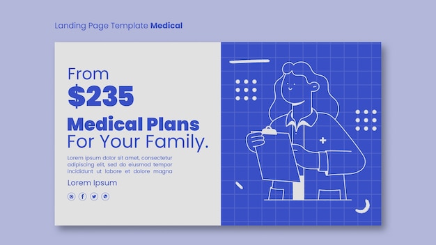 Free PSD hand drawn medical care landing page