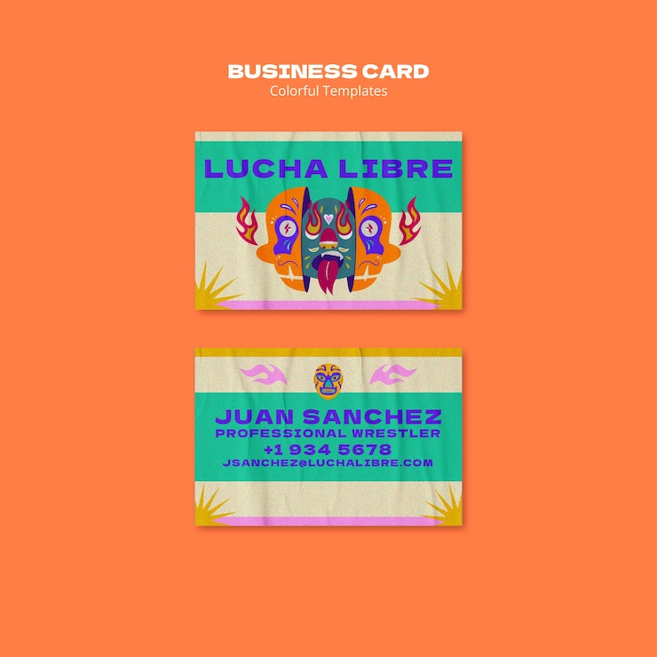 Free PSD hand drawn mexican wrestling business card