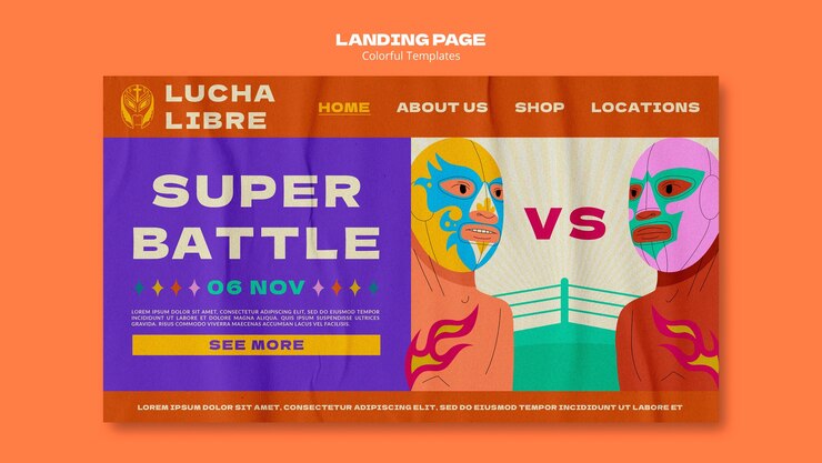 Free PSD hand drawn mexican wrestling landing page