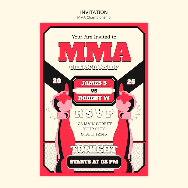 Free PSD hand drawn mma show invitation template