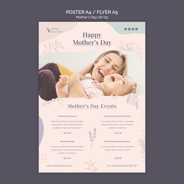 Hand drawn mother's day flyer template