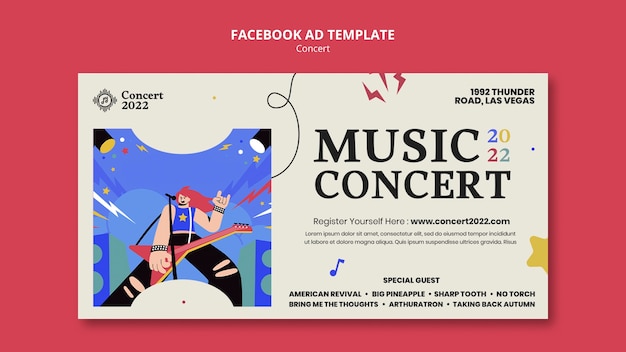 PSD gratuito modello facebook di concerto di musica disegnato a mano