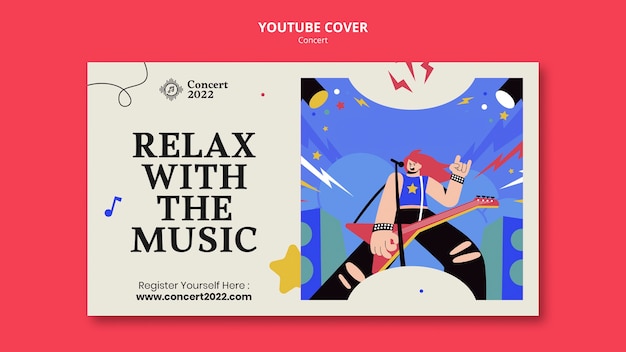 Бесплатный PSD Нарисованная рукой обложка музыкального концерта на youtube