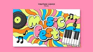 PSD gratuito copertina youtube del festival musicale disegnata a mano