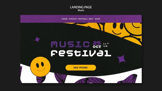 Modello di pagina di destinazione del festival musicale disegnato a mano