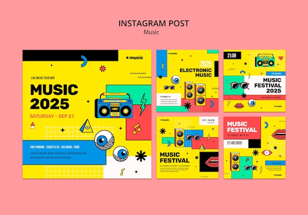 Free PSD hand drawn music performance instagram posts