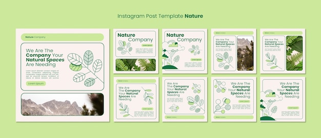 Free PSD hand drawn nature company instagram posts