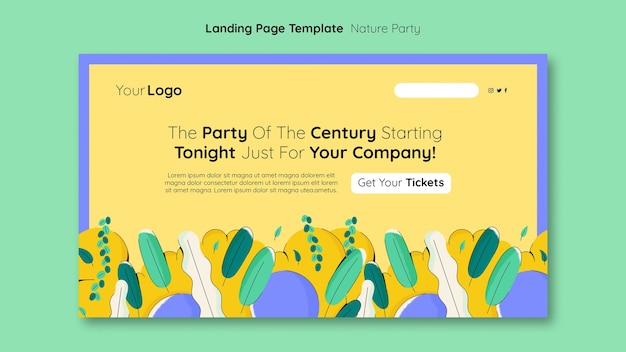 Free PSD hand drawn nature party landing page