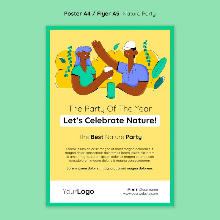 Free PSD hand drawn nature party poster template