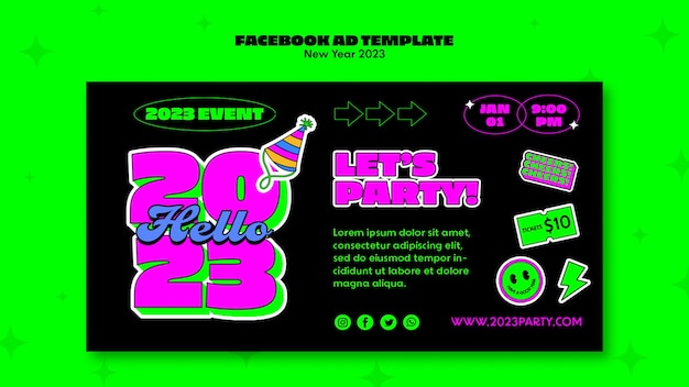 Free PSD hand drawn new year 2023 facebook template